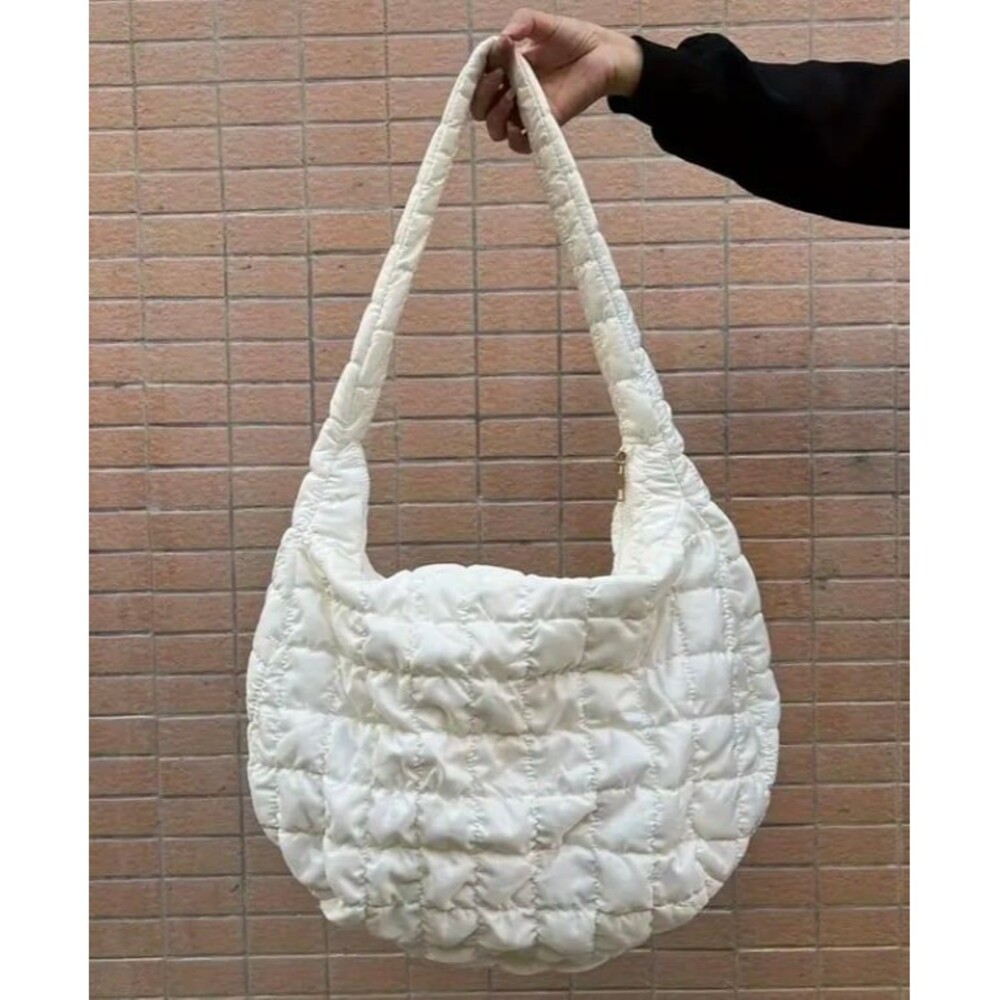 White Quilted Crossbody Tote Bag Large Capacity Travel Shoulder Purse